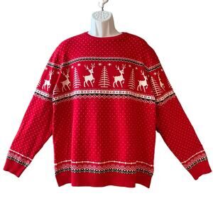 Abollria Red Reindeer Winter Holiday Ugly Christmas Ski Sweater Size XL NWOT